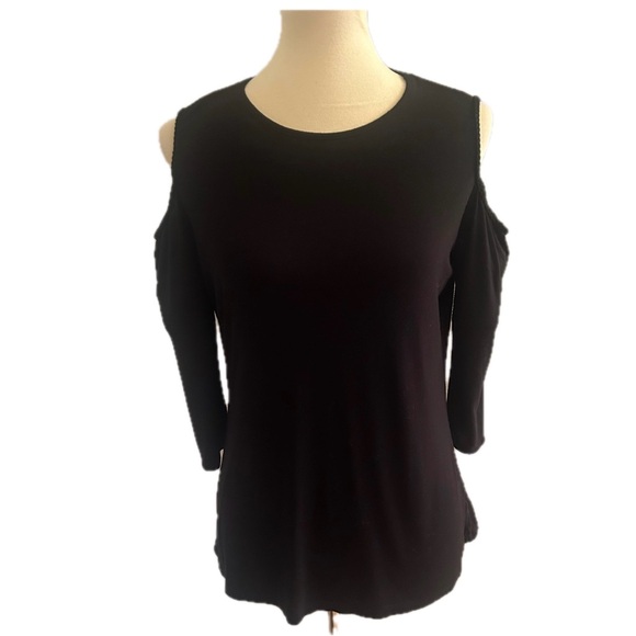 Kim & Cami Tops - Kim & Cami Black Cold Shoulder Long Sleeve T-shirt
